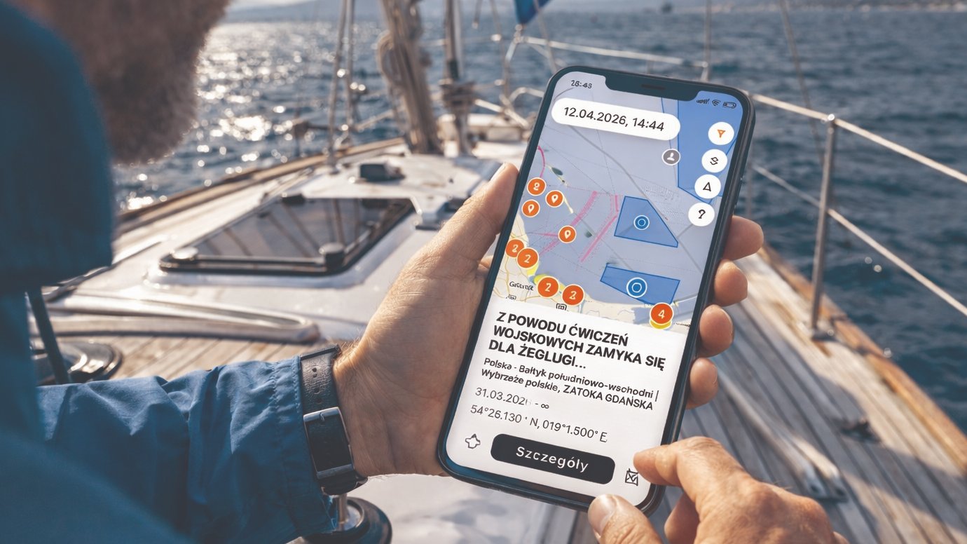 Wiatr magazine page featuring the Sea Alert app