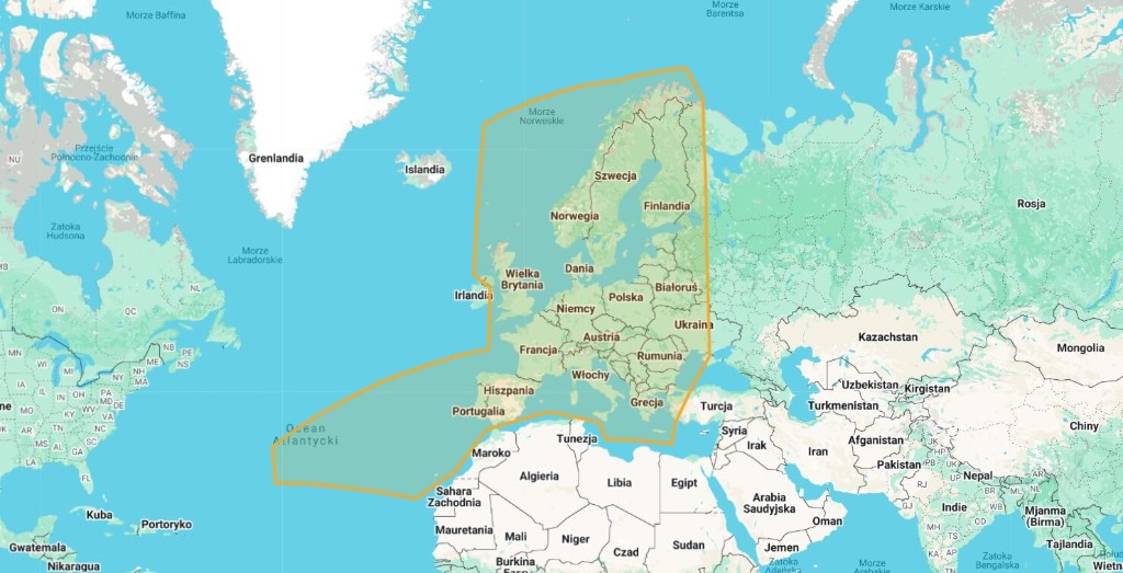 Sea Alert monitoring coverage map — Europe and the North Atlantic